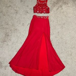 Gorgeous, two-piece red beaded prom dress by blush prom by Alexia